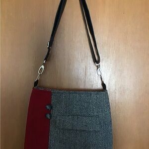 Excellent Handmade Wool and Leather Red and Gray Bag